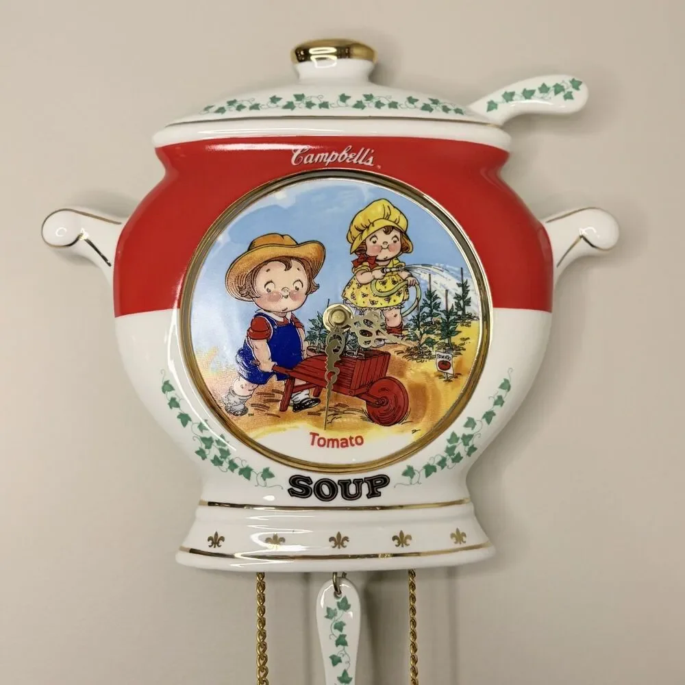 The Campbell Kids Tomato Soup Porcelain Wall Clock Danbury Mint 1997 NEW